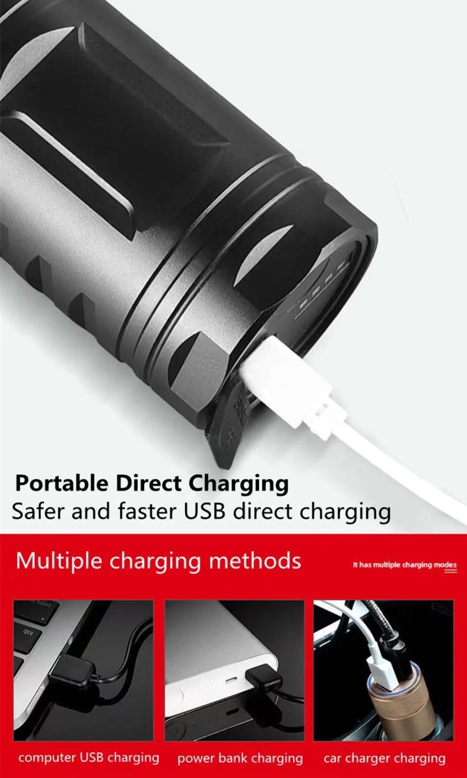 Sanford Super Bright Flashlight 40000mAh – White Laser LED Rechargeable Torch